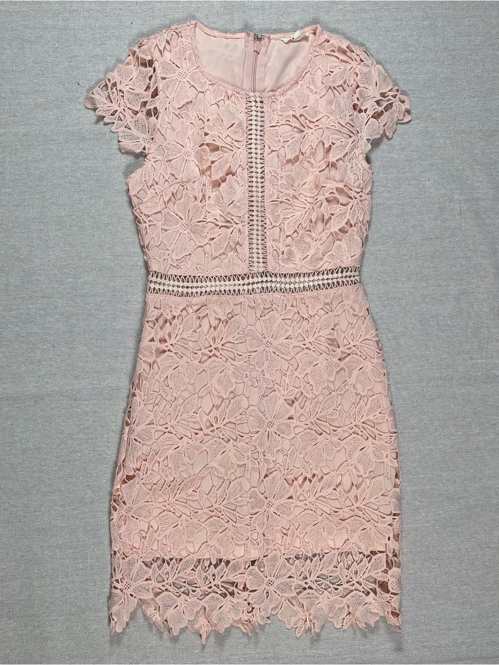 Main Strip | Blush Peach Crocheted Sheath Dress | Small